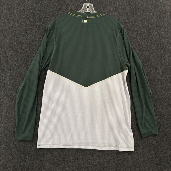 Oakland Athletics Shirt Mens XXL Gray Green Long Sleeve Nike Dri Fit Baseball - Picture 3 of 9